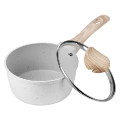 VEVOR 1.5 QT Saucepan, Nonstick Saucepan with Tempered Glass Lid, Multipurpose Cooking Sauce Pot with Detachable Handle, Sauce Pan Small Kitchen Cooking Pot with Coating, Induction Compatible, White