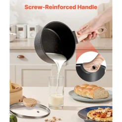 VEVOR 1.5 QT Saucepan, Nonstick Saucepan with Tempered Glass Lid, Multipurpose Cooking Sauce Pot with Detachable Handle, Sauce Pan Small Kitchen Cooking Pot with Coating, Induction Compatible, Black
