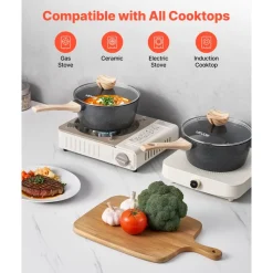 VEVOR 2.5 QT Saucepan, Nonstick Saucepan with Tempered Glass Lid, Multipurpose Cooking Sauce Pot with Detachable Handle, Sauce Pan Small Kitchen Cooking Pot with Coating, Induction Compatible, Black