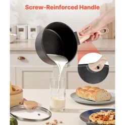 VEVOR 2.5 QT Saucepan, Nonstick Saucepan with Tempered Glass Lid, Multipurpose Cooking Sauce Pot with Detachable Handle, Sauce Pan Small Kitchen Cooking Pot with Coating, Induction Compatible, Black