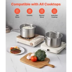 VEVOR 4 QT Saucepan, Stainless Steel Saucepan with Glass Lid, Multipurpose Nonstick Stainless Steel Small Cooking Sauce Pot with Ergonomic Handle, Friendly for Oven, Dishwasher, Induction Cooker