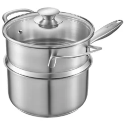 VEVOR 2.5 QT Saucepan with Steamer, Stainless Steel Saucepan with Glass Lid, Multipurpose Nonstick Stainless Steel Sauce Pot with Ergonomic Handle, Friendly for Oven, Dishwasher, Induction Cooker