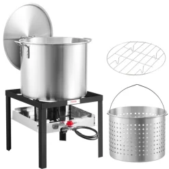 VEVOR 80 Qt Seafood Boiling Kit with Strainer, Outdoor Seafood Boil Pot and Basket, Cooking Set for Crab Crawfish Lobster Boiling, Aluminum Stockpot with 100,000 BTUs Propane Burner and Steamer Rack