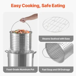 VEVOR 80 Qt Seafood Boiling Kit with Strainer, Outdoor Seafood Boil Pot and Basket, Cooking Set for Crab Crawfish Lobster Boiling, Aluminum Stockpot with 100,000 BTUs Propane Burner and Steamer Rack