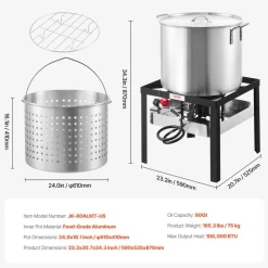 VEVOR 80 Qt Seafood Boiling Kit with Strainer, Outdoor Seafood Boil Pot and Basket, Cooking Set for Crab Crawfish Lobster Boiling, Aluminum Stockpot with 100,000 BTUs Propane Burner and Steamer Rack