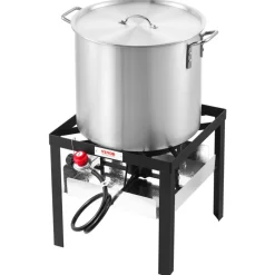 VEVOR 100 Qt Seafood Boiling Kit with Strainer, Outdoor Seafood Boil Pot and Basket, Cooking Set for Crab Crawfish Lobster Boiling, Aluminum Stockpot with 100,000 BTUs Propane Burner and Steamer Rack