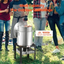 VEVOR 100 Qt Seafood Boiling Kit with Strainer, Outdoor Seafood Boil Pot and Basket, Cooking Set for Crab Crawfish Lobster Boiling, Aluminum Stockpot with 100,000 BTUs Propane Burner and Steamer Rack