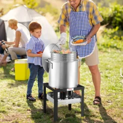 VEVOR 100 Qt Seafood Boiling Kit with Strainer, Outdoor Seafood Boil Pot and Basket, Cooking Set for Crab Crawfish Lobster Boiling, Aluminum Stockpot with 100,000 BTUs Propane Burner and Steamer Rack