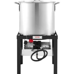 VEVOR 100 Qt Seafood Boiling Kit with Strainer, Outdoor Seafood Boil Pot and Basket, Cooking Set for Crab Crawfish Lobster Boiling, Aluminum Stockpot with 100,000 BTUs Propane Burner and Steamer Rack