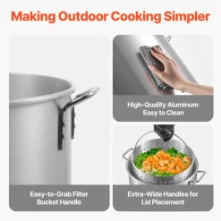 VEVOR 100 Qt Seafood Boiling Kit with Strainer, Outdoor Seafood Boil Pot and Basket, Cooking Set for Crab Crawfish Lobster Boiling, Aluminum Stockpot with 100,000 BTUs Propane Burner and Steamer Rack