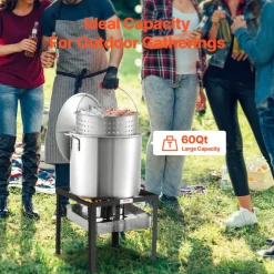 VEVOR 60 Qt Seafood Boiling Kit with Strainer, Outdoor Seafood Boil Pot and Basket, Cooking Set for Crab Crawfish Lobster Boiling, Aluminum Stockpot with 100,000 BTUs Propane Burner and Steamer Rack