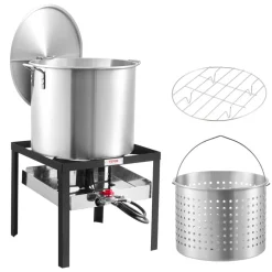 VEVOR 60 Qt Seafood Boiling Kit with Strainer, Outdoor Seafood Boil Pot and Basket, Cooking Set for Crab Crawfish Lobster Boiling, Aluminum Stockpot with 100,000 BTUs Propane Burner and Steamer Rack