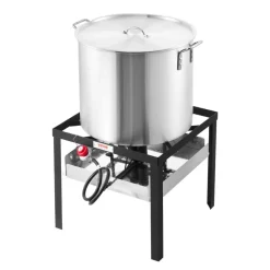 VEVOR 60 Qt Seafood Boiling Kit with Strainer, Outdoor Seafood Boil Pot and Basket, Cooking Set for Crab Crawfish Lobster Boiling, Aluminum Stockpot with 100,000 BTUs Propane Burner and Steamer Rack