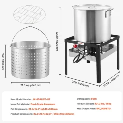 VEVOR 60 Qt Seafood Boiling Kit with Strainer, Outdoor Seafood Boil Pot and Basket, Cooking Set for Crab Crawfish Lobster Boiling, Aluminum Stockpot with 100,000 BTUs Propane Burner and Steamer Rack