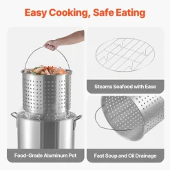 VEVOR 60 Qt Seafood Boiling Kit with Strainer, Outdoor Seafood Boil Pot and Basket, Cooking Set for Crab Crawfish Lobster Boiling, Aluminum Stockpot with 100,000 BTUs Propane Burner and Steamer Rack