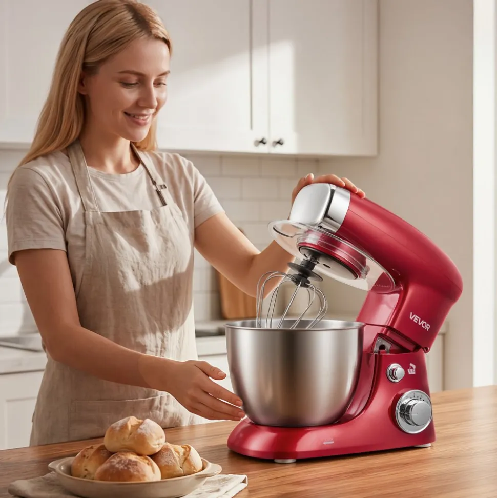 VEVOR 4.2 Qt Tilt Head Stand Mixer 400W Electric Dough Mixer, 6 Speeds Food Kitchen Mixer with Stainless Steel Bowl, Splash Guard, Dough Hook, Whisk, Beater, for Baking Mixing Whipping