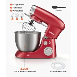 VEVOR 4.2 Qt Tilt Head Stand Mixer 400W Electric Dough Mixer, 6 Speeds Food Kitchen Mixer with Stainless Steel Bowl, Splash Guard, Dough Hook, Whisk, Beater, for Baking Mixing Whipping