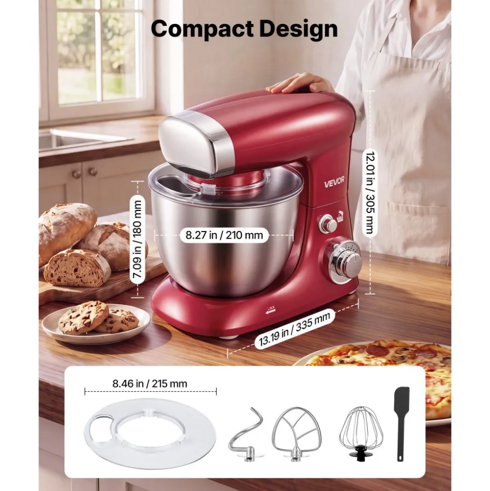 VEVOR 4.2 Qt Tilt Head Stand Mixer 400W Electric Dough Mixer, 6 Speeds Food Kitchen Mixer with Stainless Steel Bowl, Splash Guard, Dough Hook, Whisk, Beater, for Baking Mixing Whipping