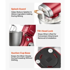 VEVOR 4.2 Qt Tilt Head Stand Mixer 400W Electric Dough Mixer, 6 Speeds Food Kitchen Mixer with Stainless Steel Bowl, Splash Guard, Dough Hook, Whisk, Beater, for Baking Mixing Whipping