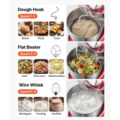 VEVOR 4.2 Qt Tilt Head Stand Mixer 400W Electric Dough Mixer, 6 Speeds Food Kitchen Mixer with Stainless Steel Bowl, Splash Guard, Dough Hook, Whisk, Beater, for Baking Mixing Whipping