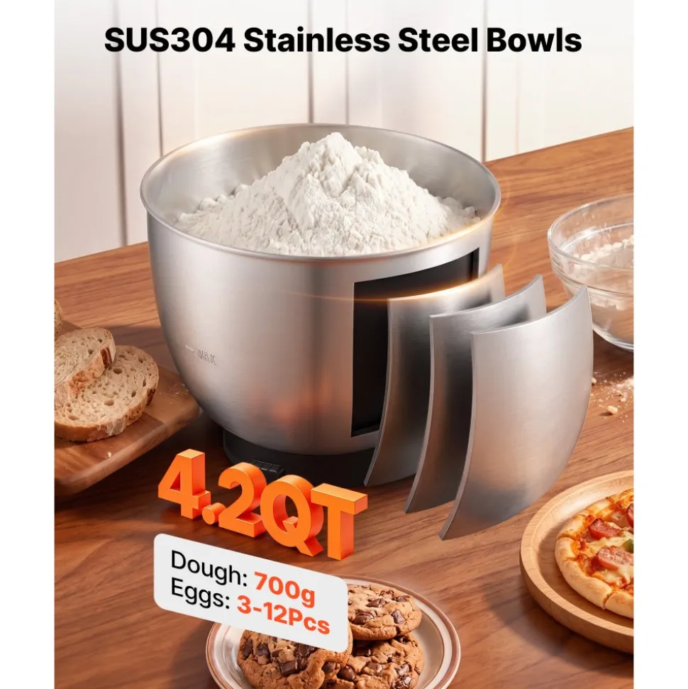 VEVOR 4.2 Qt Tilt Head Stand Mixer 400W Electric Dough Mixer, 6 Speeds Food Kitchen Mixer with Stainless Steel Bowl, Splash Guard, Dough Hook, Whisk, Beater, for Baking Mixing Whipping