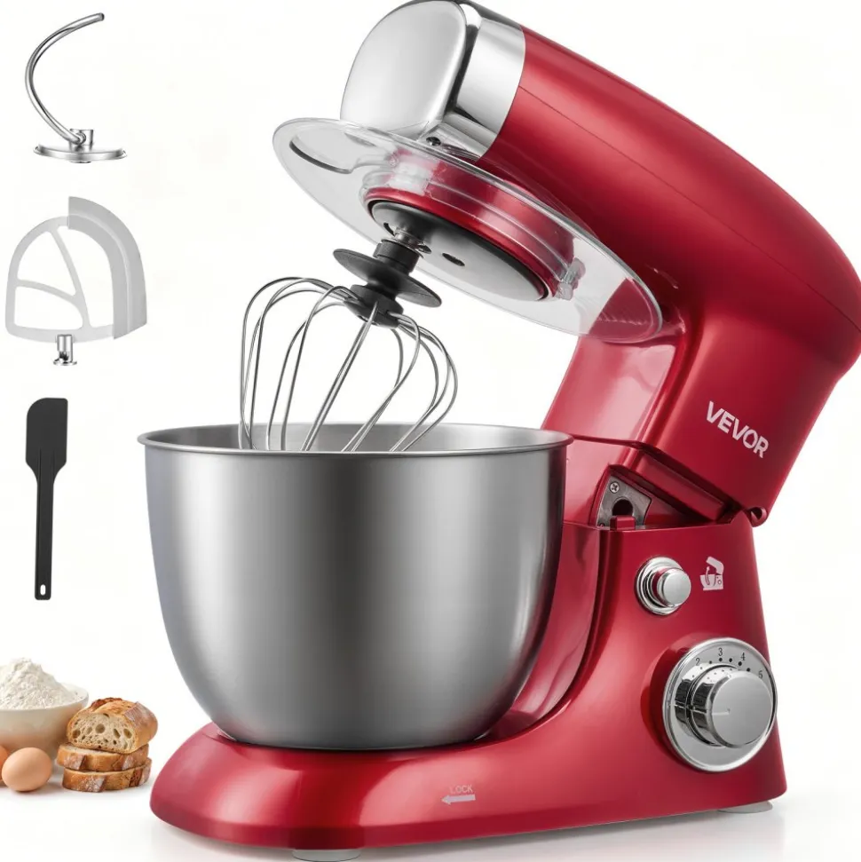 VEVOR 4.2 Qt Tilt Head Stand Mixer 400W Electric Dough Mixer, 6 Speeds Food Kitchen Mixer with Stainless Steel Bowl, Splash Guard, Dough Hook, Whisk, Beater, for Baking Mixing Whipping