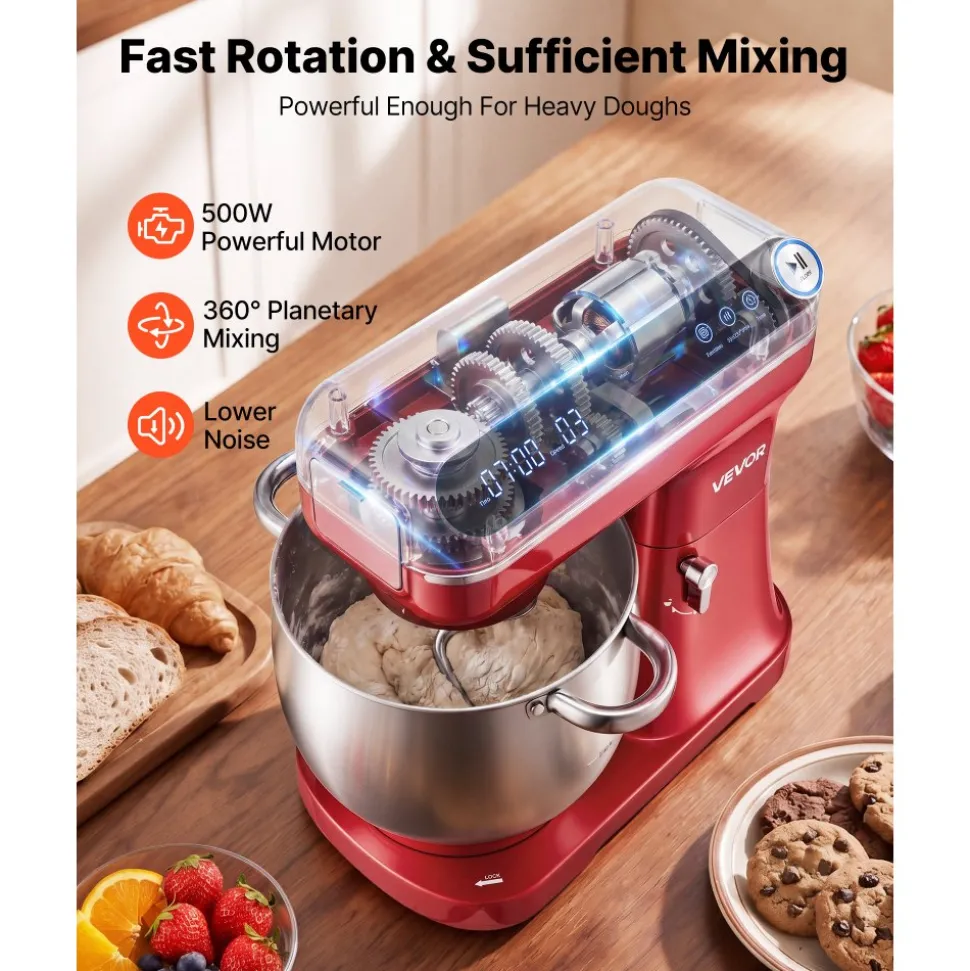 VEVOR 7.4 Qt Tilt Head Stand Mixer 500W Electric Dough Mixer, 12 Speeds Food Kitchen Mixer with Stainless Steel Bowl, Splash Guard, Dough Hook, Whisk, Beater, for Baking Mixing