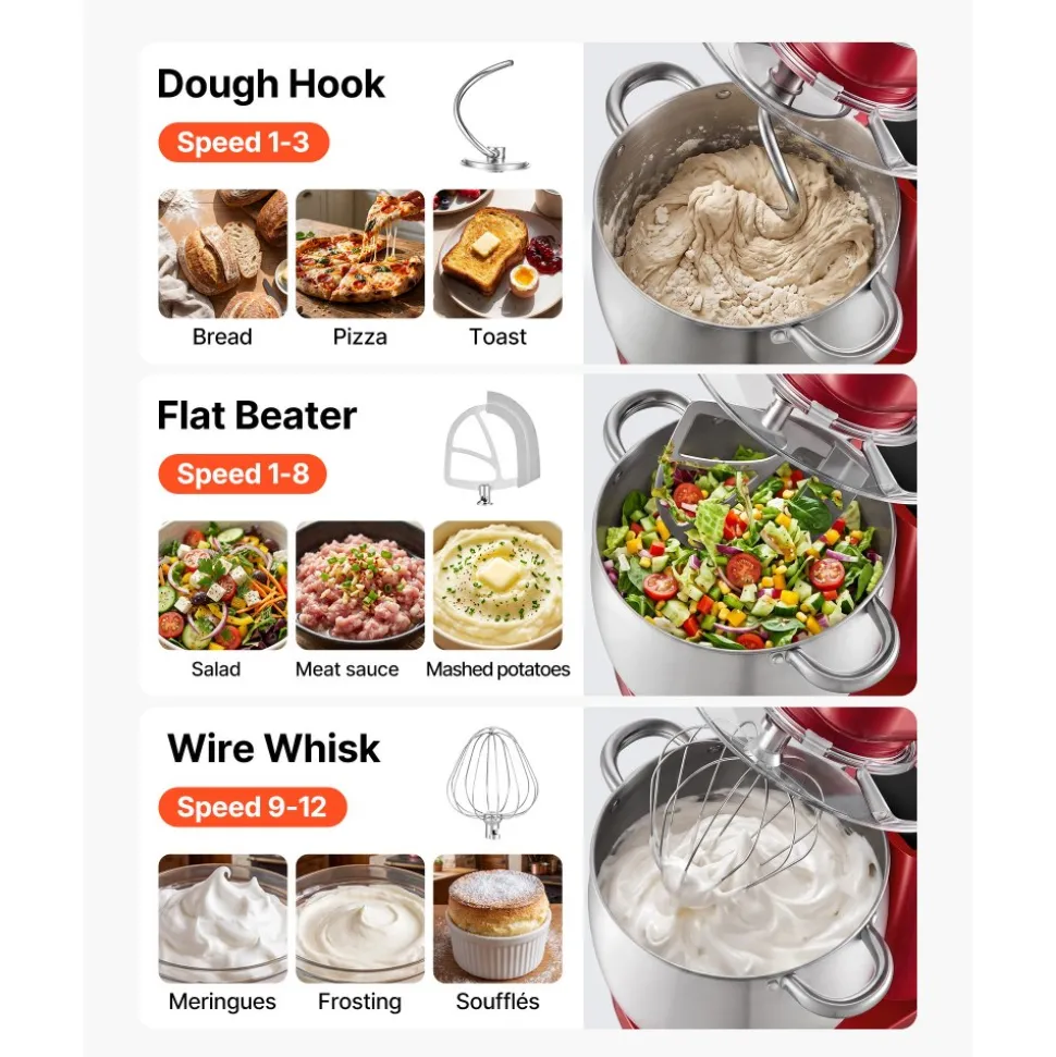 VEVOR 7.4 Qt Tilt Head Stand Mixer 500W Electric Dough Mixer, 12 Speeds Food Kitchen Mixer with Stainless Steel Bowl, Splash Guard, Dough Hook, Whisk, Beater, for Baking Mixing