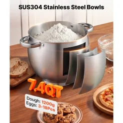 VEVOR 7.4 Qt Tilt Head Stand Mixer 500W Electric Dough Mixer, 12 Speeds Food Kitchen Mixer with Stainless Steel Bowl, Splash Guard, Dough Hook, Whisk, Beater, for Baking Mixing