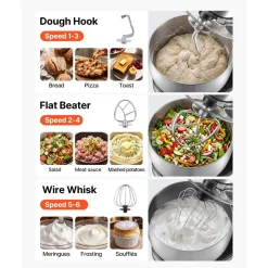 VEVOR 7.4 Qt Tilt Head Stand Mixer 500W Electric Dough Mixer, 6 Speeds with Pulse Food Kitchen Mixer with Stainless Steel Bowl, Splash Guard, Dough Hook, Whisk, Beater, for Baking Mixing