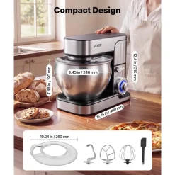 VEVOR 7.4 Qt Tilt Head Stand Mixer 500W Electric Dough Mixer, 6 Speeds with Pulse Food Kitchen Mixer with Stainless Steel Bowl, Splash Guard, Dough Hook, Whisk, Beater, for Baking Mixing