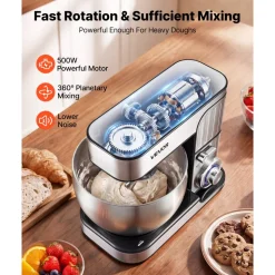 VEVOR 7.4 Qt Tilt Head Stand Mixer 500W Electric Dough Mixer, 6 Speeds with Pulse Food Kitchen Mixer with Stainless Steel Bowl, Splash Guard, Dough Hook, Whisk, Beater, for Baking Mixing