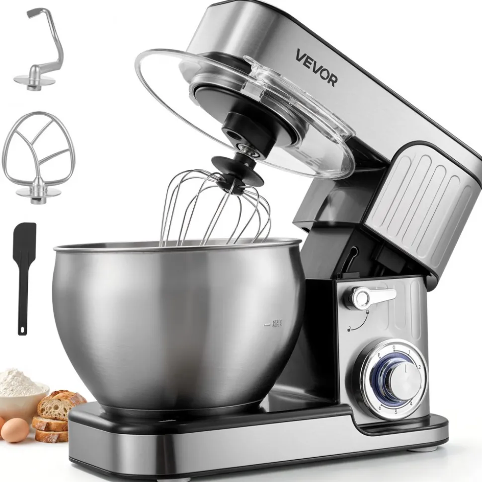 VEVOR 7.4 Qt Tilt Head Stand Mixer 500W Electric Dough Mixer, 6 Speeds with Pulse Food Kitchen Mixer with Stainless Steel Bowl, Splash Guard, Dough Hook, Whisk, Beater, for Baking Mixing