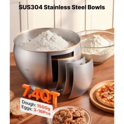 VEVOR 7.4 Qt Tilt Head Stand Mixer 500W Electric Dough Mixer, 6 Speeds with Pulse Food Kitchen Mixer with Stainless Steel Bowl, Splash Guard, Dough Hook, Whisk, Beater, for Baking Mixing