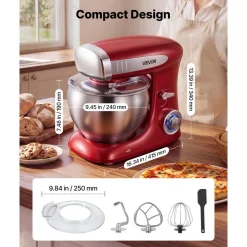VEVOR 7.4 Qt Tilt Head Stand Mixer 500W Electric Dough Mixer, 6 Speeds with Pulse Food Kitchen Mixer with Stainless Steel Bowl, Splash Guard, Dough Hook, Whisk, Beater, for Baking Mixing