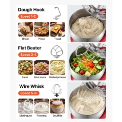 VEVOR 7.4 Qt Tilt Head Stand Mixer 500W Electric Dough Mixer, 6 Speeds with Pulse Food Kitchen Mixer with Stainless Steel Bowl, Splash Guard, Dough Hook, Whisk, Beater, for Baking Mixing