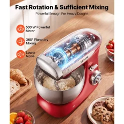 VEVOR 7.4 Qt Tilt Head Stand Mixer 500W Electric Dough Mixer, 6 Speeds with Pulse Food Kitchen Mixer with Stainless Steel Bowl, Splash Guard, Dough Hook, Whisk, Beater, for Baking Mixing