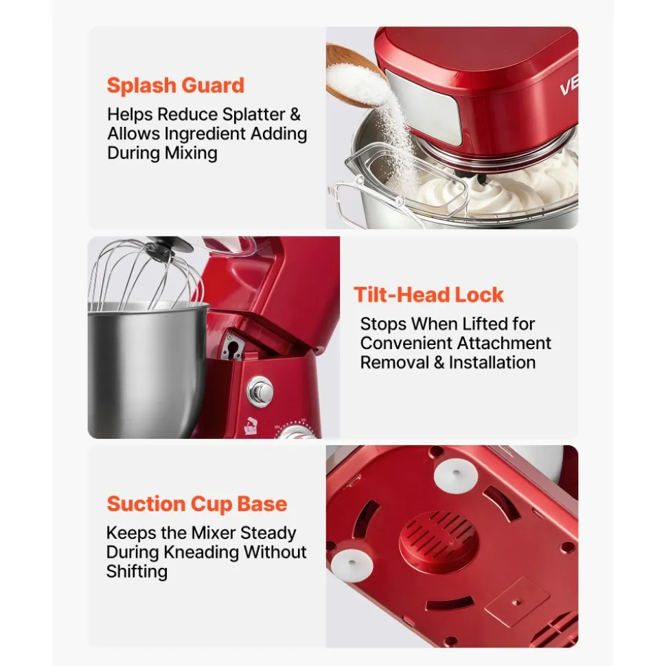VEVOR 5.3 Qt Tilt Head Stand Mixer 400W Electric Dough Mixer, 10 Speeds Food Kitchen Mixer with Stainless Steel Bowl, Splash Guard, Dough Hook, Whisk, Beater, for Baking Mixing