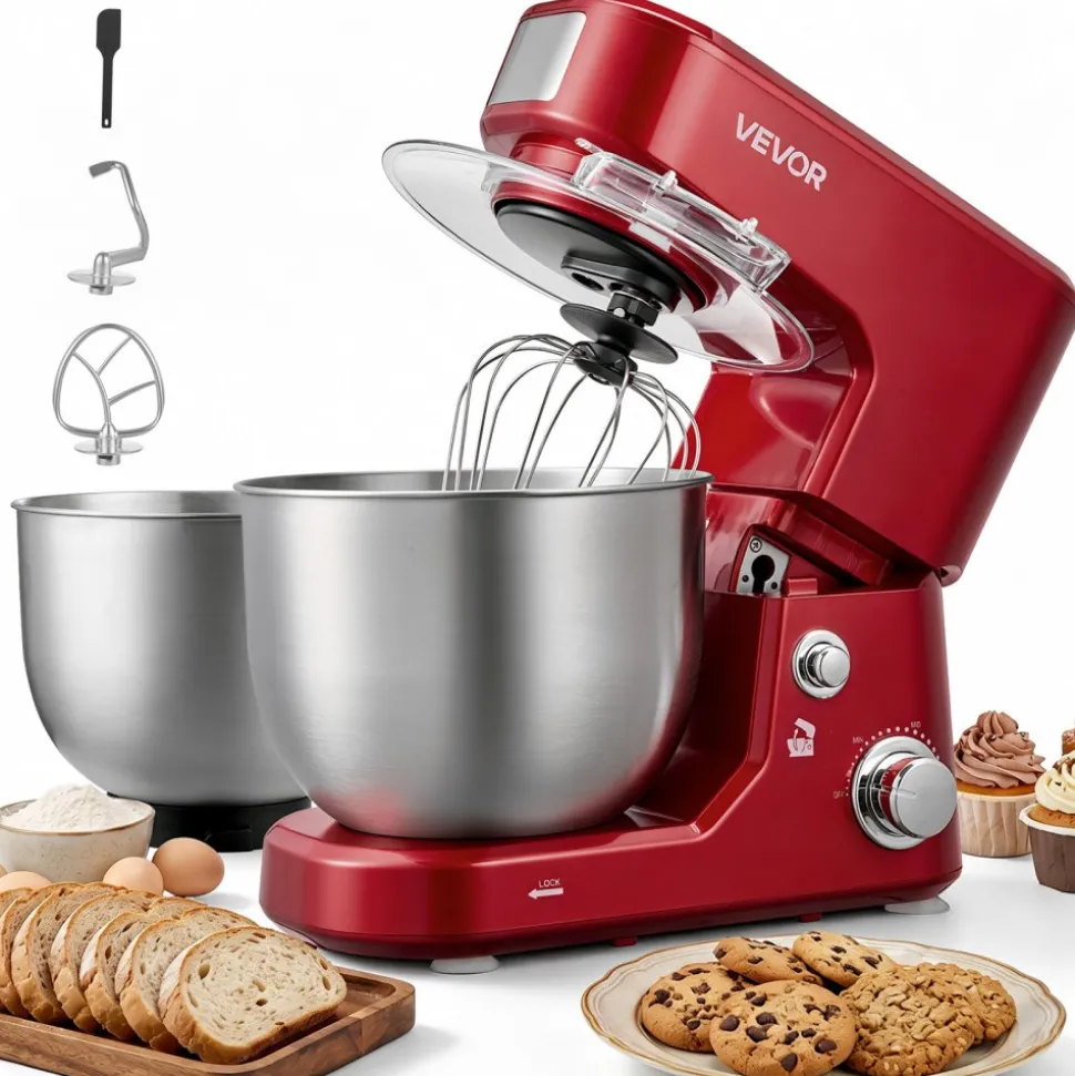 VEVOR 5.3 Qt Tilt Head Stand Mixer 400W Electric Dough Mixer, 10 Speeds Food Kitchen Mixer with Stainless Steel Bowl, Splash Guard, Dough Hook, Whisk, Beater, for Baking Mixing