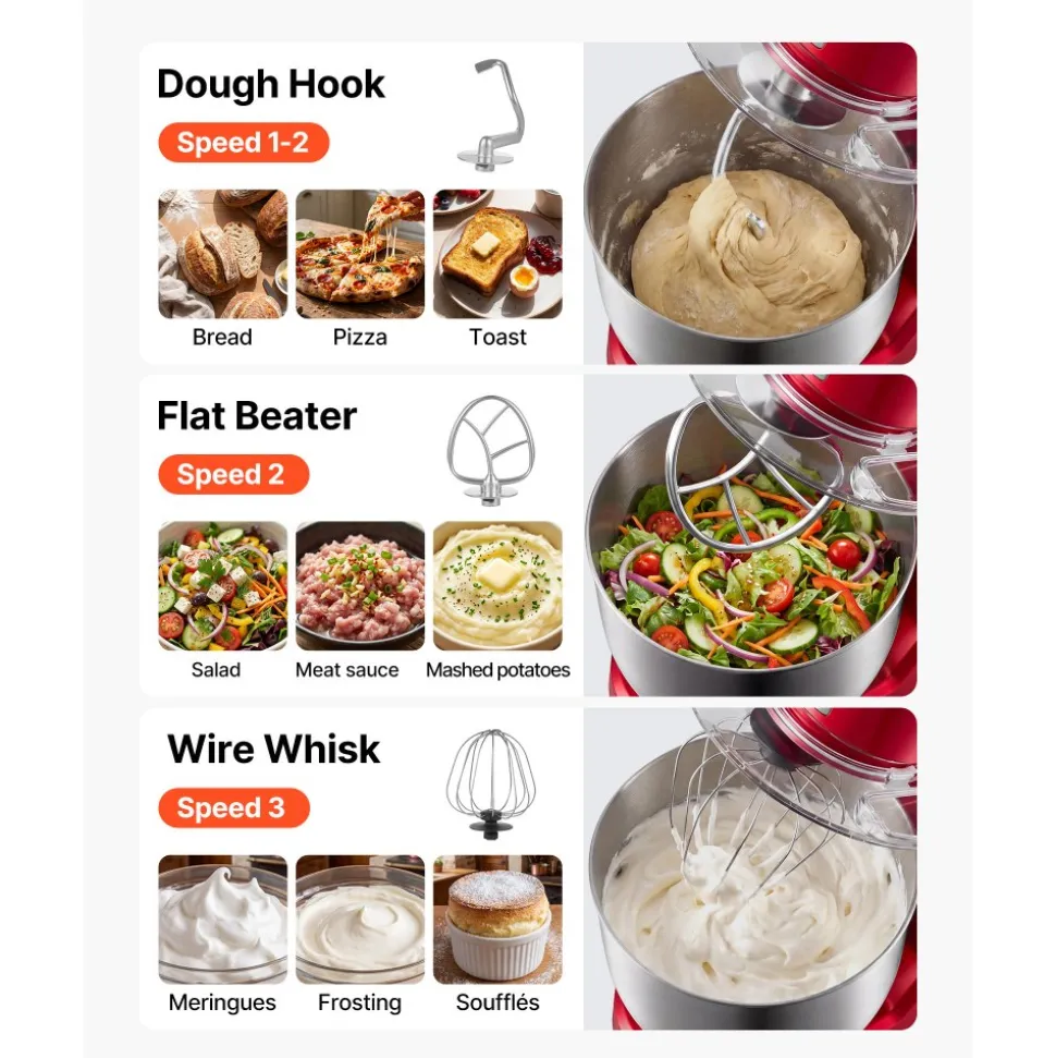 VEVOR 5.3 Qt Tilt Head Stand Mixer 400W Electric Dough Mixer, 10 Speeds Food Kitchen Mixer with Stainless Steel Bowl, Splash Guard, Dough Hook, Whisk, Beater, for Baking Mixing