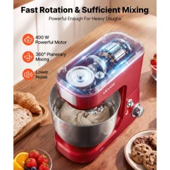 VEVOR 5.3 Qt Tilt Head Stand Mixer 400W Electric Dough Mixer, 10 Speeds Food Kitchen Mixer with Stainless Steel Bowl, Splash Guard, Dough Hook, Whisk, Beater, for Baking Mixing