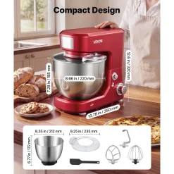 VEVOR 5.3 Qt Tilt Head Stand Mixer 400W Electric Dough Mixer, 10 Speeds Food Kitchen Mixer with Stainless Steel Bowl, Splash Guard, Dough Hook, Whisk, Beater, for Baking Mixing
