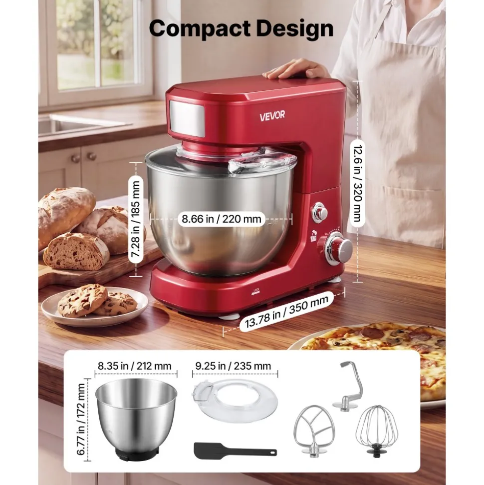 VEVOR 5.3 Qt Tilt Head Stand Mixer 400W Electric Dough Mixer, 10 Speeds Food Kitchen Mixer with Stainless Steel Bowl, Splash Guard, Dough Hook, Whisk, Beater, for Baking Mixing