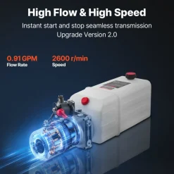 VEVOR 6 Quart Hydraulic Power Unit, Single Acting Dump Trailer Pump, 3200 PSI Max Relief Pressure & 0.91 GPM Flow Rate, DC 12V Hydraulic Pump with Metal Reservoir for Dump Trailer Car Lifting, White