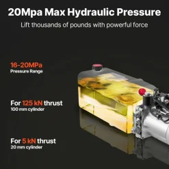 VEVOR 6 Quart Hydraulic Power Unit, Single Acting Dump Trailer Pump, 3200 PSI Max Relief Pressure & 0.91 GPM Flow Rate, DC 12V Hydraulic Pump with Metal Reservoir for Dump Trailer Car Lifting, White