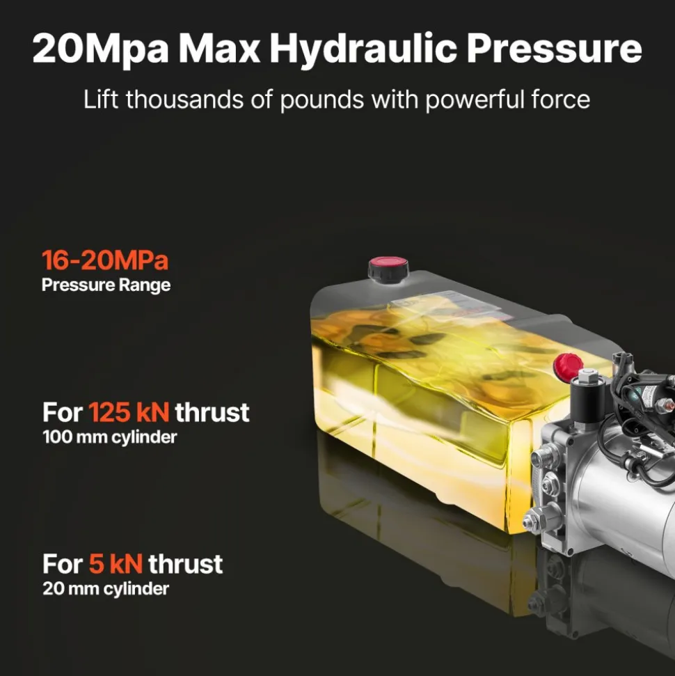 VEVOR 6 Quart Hydraulic Power Unit, Single Acting Dump Trailer Pump, 3200 PSI Max Relief Pressure & 0.91 GPM Flow Rate, DC 12V Hydraulic Pump with Metal Reservoir for Dump Trailer Car Lifting, White