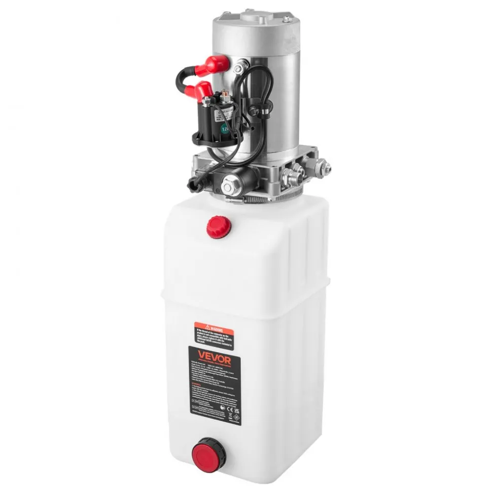 VEVOR 6 Quart Hydraulic Power Unit, Single Acting Dump Trailer Pump, 3200 PSI Max Relief Pressure & 0.91 GPM Flow Rate, DC 12V Hydraulic Pump with Metal Reservoir for Dump Trailer Car Lifting, White