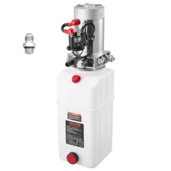 VEVOR 6 Quart Hydraulic Power Unit, Single Acting Dump Trailer Pump, 3200 PSI Max Relief Pressure & 0.91 GPM Flow Rate, DC 12V Hydraulic Pump with Metal Reservoir for Dump Trailer Car Lifting, White