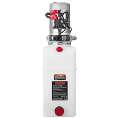 VEVOR 6 Quart Hydraulic Power Unit, Single Acting Dump Trailer Pump, 3200 PSI Max Relief Pressure & 0.91 GPM Flow Rate, DC 12V Hydraulic Pump with Metal Reservoir for Dump Trailer Car Lifting, White