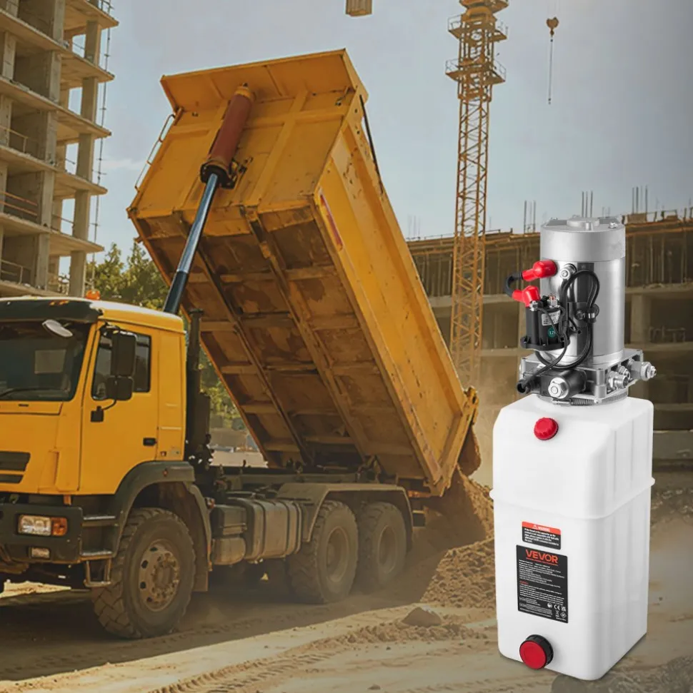VEVOR 6 Quart Hydraulic Power Unit, Single Acting Dump Trailer Pump, 3200 PSI Max Relief Pressure & 0.91 GPM Flow Rate, DC 12V Hydraulic Pump with Metal Reservoir for Dump Trailer Car Lifting, White